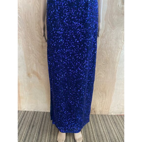 1990s Scala Royal Blue Sequin One Shoulder Gown Open Back Evening Dress Sz M - Picture 10 of 16